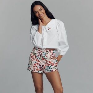 Maeve by Anthropologie Pleated Poplin Shorts in Red Pattern 2 NWT